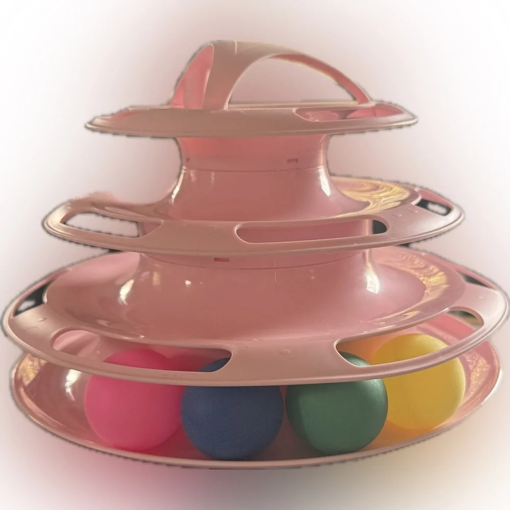 💕 Interactive 3 Tier Pink Cat Toy with 4 Balls